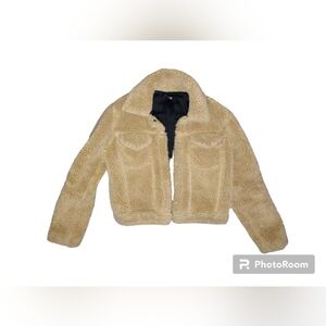 Reformation Sherpa Faux Shearling Flap Pocket Cropped Jacket Size Small